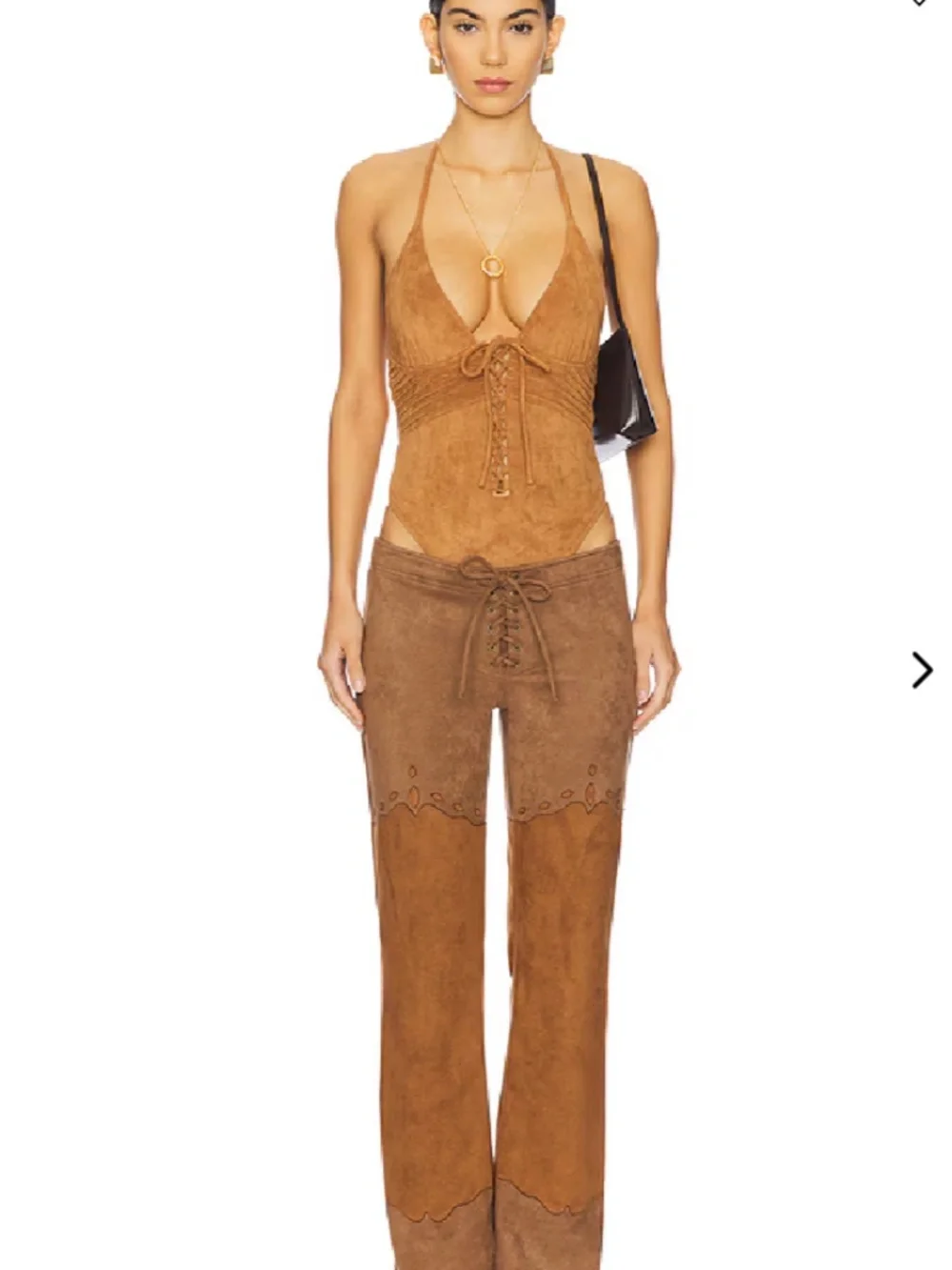 Frankies bikinis bella hadid barrel suede one piece swimsuit tan Xs